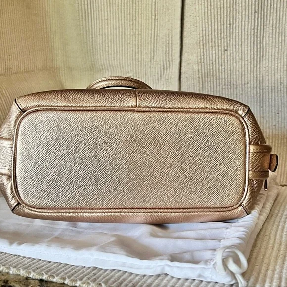 Coach Rose Gold Metallic Leather Prince Street Satchel with Turn-Lock Detail - Picture 6 of 16